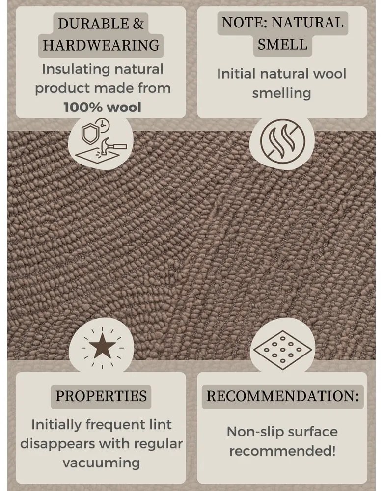 Szürkésbarna kézi szövésű gyapjú kerek szőnyeg ø 150 cm Calmio – Hanse Home