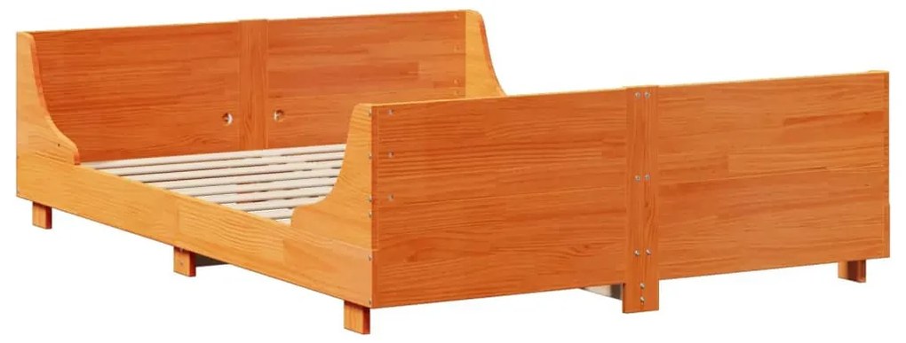 viaszbarna tömör fa könyvespolcos ágy matrac nélkül 120 x 200cm