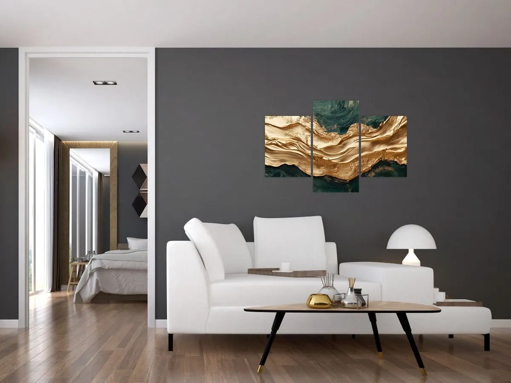 Kép - Zöld absztrakció arannyal II. (90x60 cm)