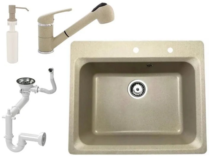 NERO Italia 619-522 Gránit mosogató + Kihúzható Zuhanyfejes "Shower" Csap + Adagoló