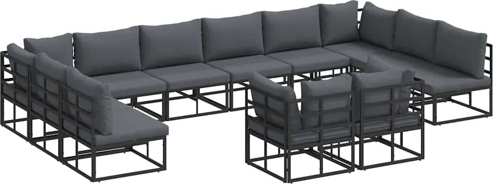 vidaXL Kerti Kanapé Szett párnával 12 pcs Fekete Alumínium