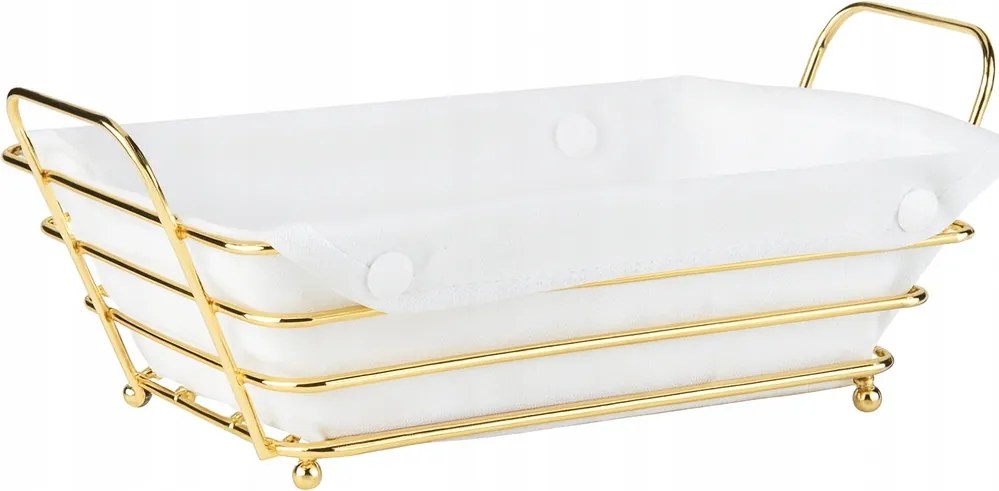 Aranyszínű fém kenyértartó kosár textillel – elegáns kenyértartó