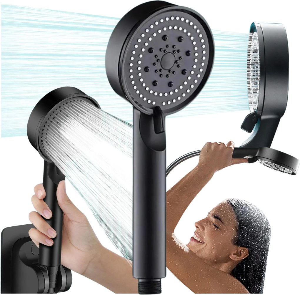 Zuhanyfej Zuhany Fekete 5 funkciós Víztakarékos Zuhany