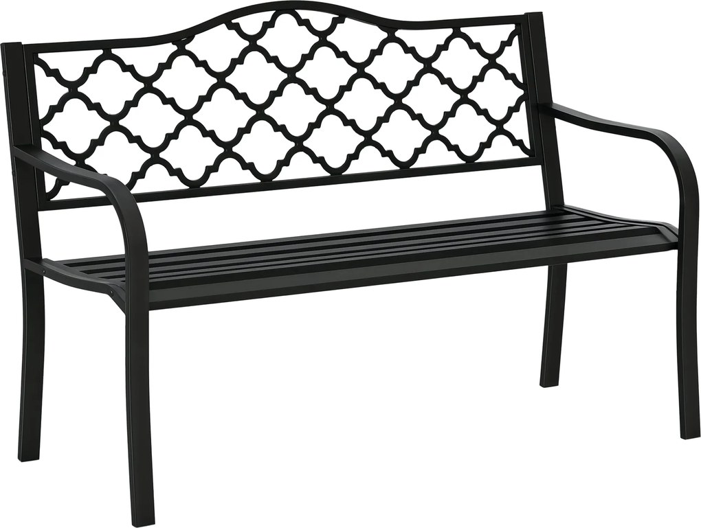 Outsunny 2-Személyes Kerti Pad, Fém Park Pad 240 kg-ig, Terasz Pad Bartámlás és Karfás Kerti Bútoröntött Vas Fekete 128 x 58,5 x 89 cm | Aosom