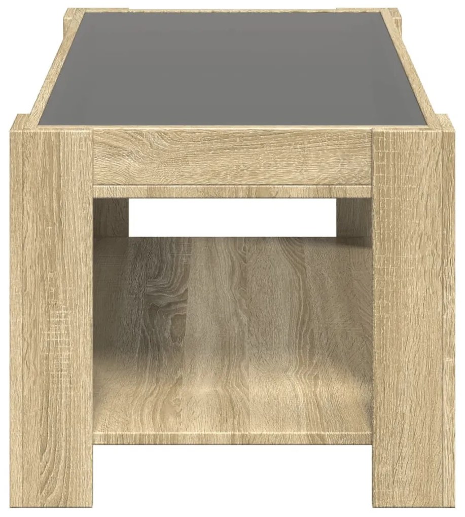 sonoma tölgy szerelt fa dohányzóasztal LED-del 93 x 53 x 45 cm