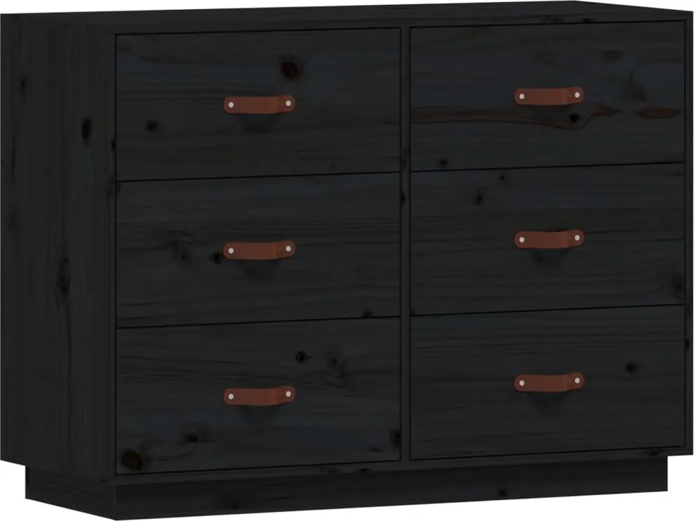 vidaXL fekete tömör fenyőfa tálalószekrény 100 x 40 x 75 cm
