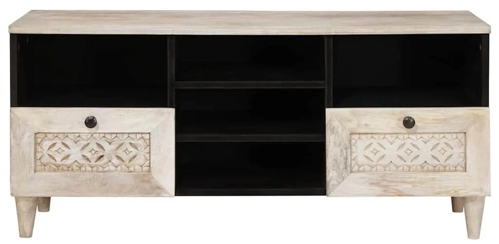 TV szekrény fiókkal Fehér 100 x 33 x 46 cm tömör mangófa