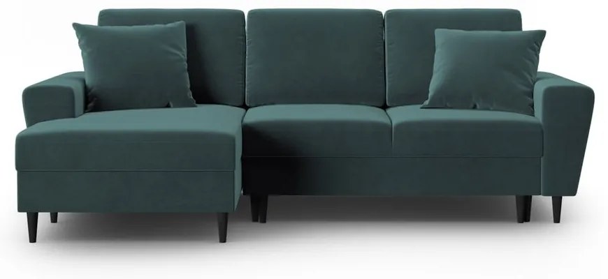 Petróleum színű bársony kinyitható tárolóhelyes sarokkanapé (bal oldali-heverő résszel) Kyoto – Cosmopolitan Design