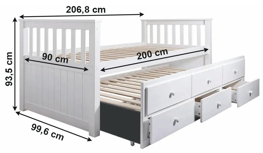 Összecsukható ágy 90 cm Ahlan (fehér) (ágyráccsal és tárolóhellyel). 1034643