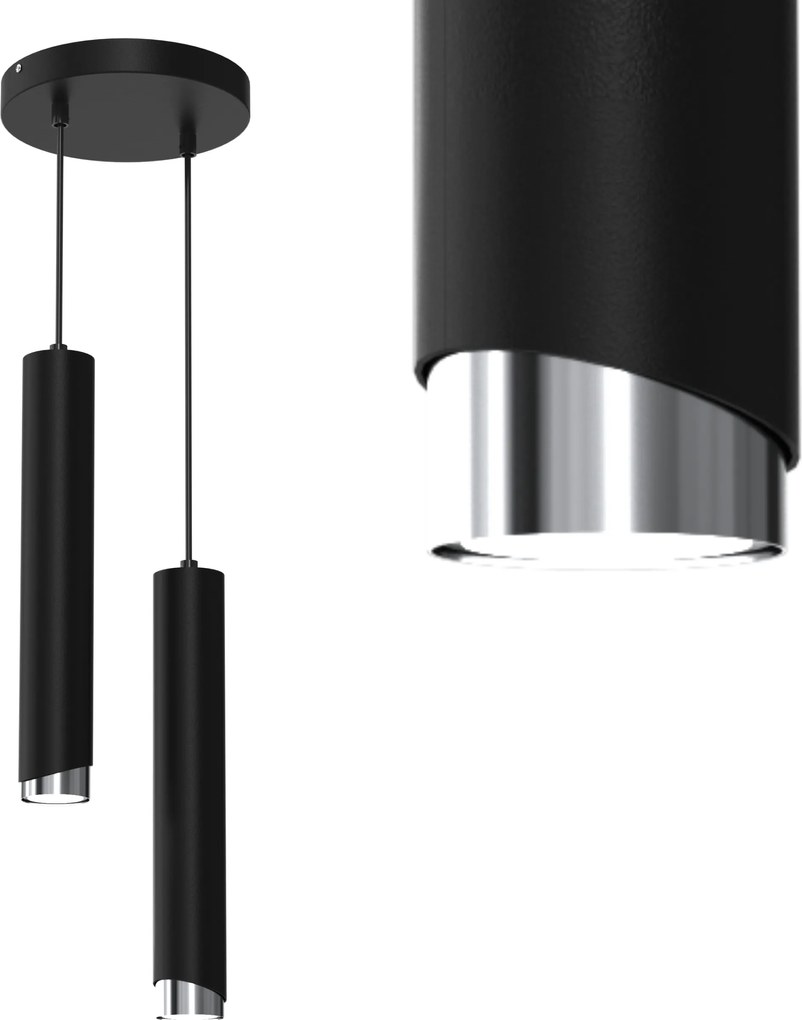 Függő Mennyezeti Lámpa Fém Henger GU10 Loft Spot Fekete Króm