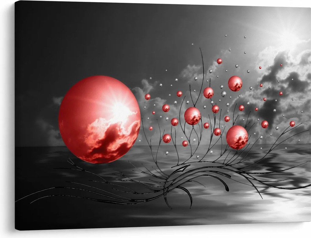 Piros gömbök képe (70x50 cm)