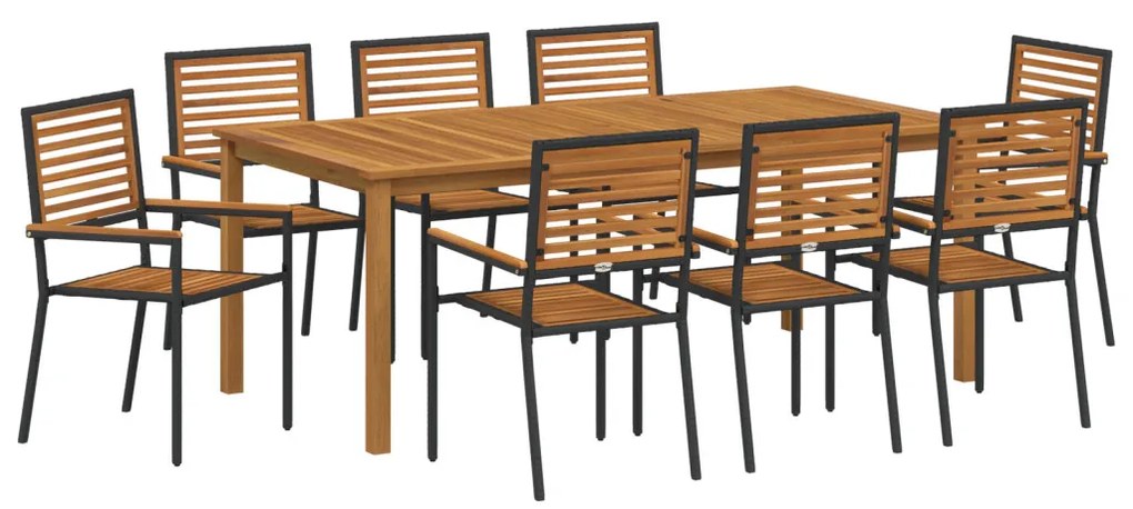9 darabos Kerti Étkező Szett Fekete Polyrattan Akácia