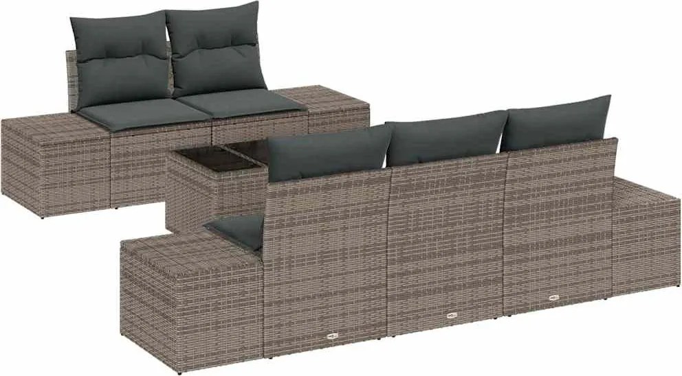 vidaXL Kerti Kanapé Szett párnával 6 pcs Szürke polirattan