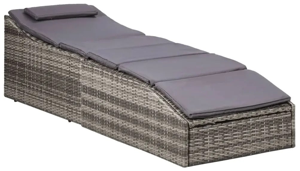 Szürke polyrattan napozóágy párnával