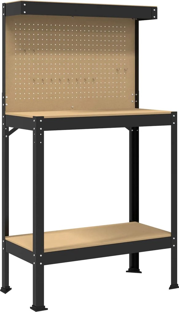 vidaXL Munkapad polcokkal Fekete 81 x 41 x 145 cm Mérnöki fa és fém