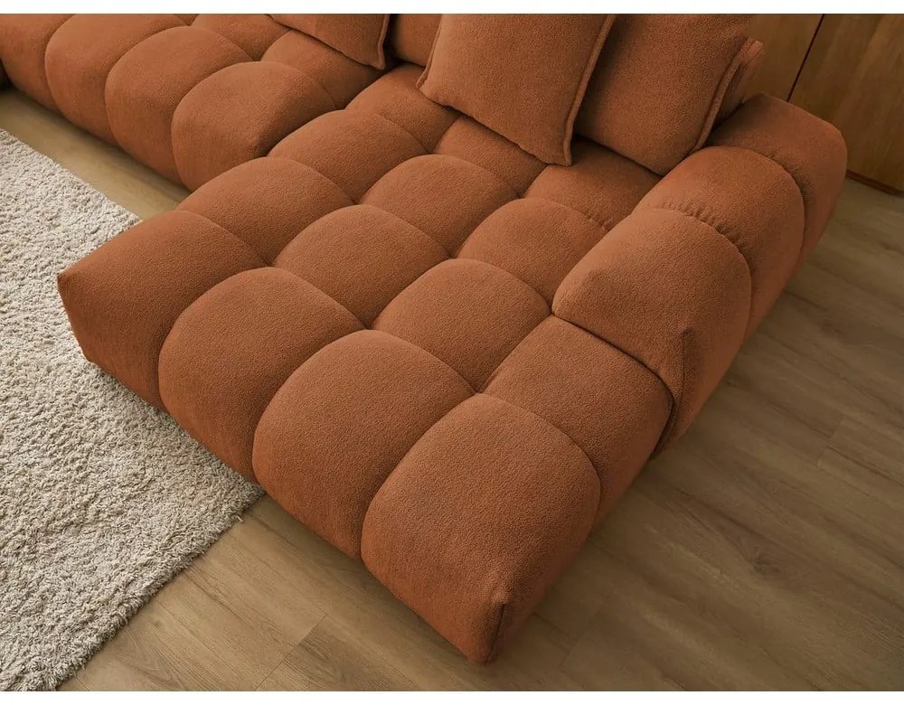 Terrakotta színű zsenília kinyitható-tárolóhelyes sarokkanapé (bal oldali-U alakú) Everest – Bobochic Paris