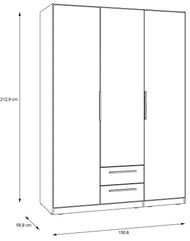 MARO gardróbszekrény tükörrel, 150x213 cm, artisan tölgy