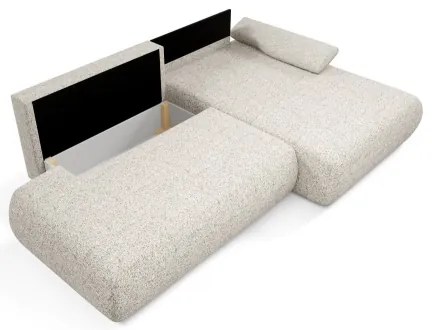 PRATO jobb oldali, L-alakú, kihúzható sarokkanapé tárolóval, bézs