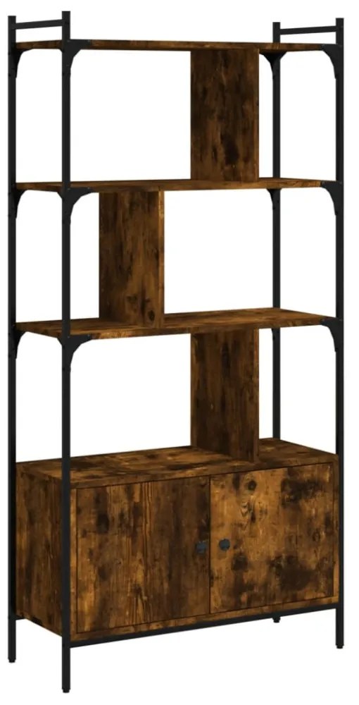 füstös tölgy szerelt fa könyvespolc ajtókkal 76,5x30x154,5 cm