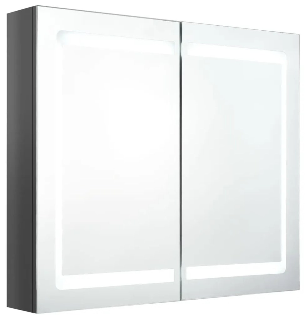 fényes szürke LED-es tükrös fürdőszobaszekrény 80 x 12 x 68 cm