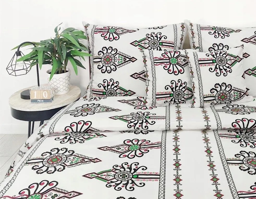 Ágyneműhuzat Prémium pamut párnahuzat fehér mintás 22189 220X200 Zakopane