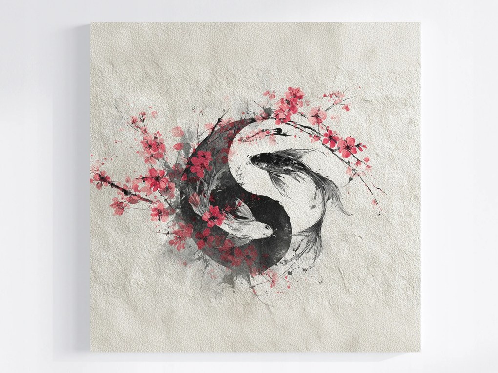 Canvas Koi Halak Yin Yang Japán Sakura Feng Shui Vászonkép 40x40