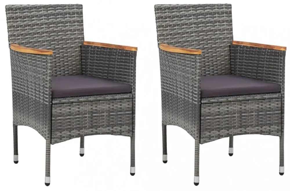 3 részes szürke polyrattan és akácfa bisztrószett