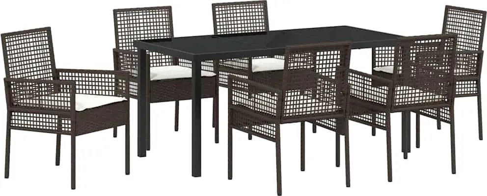 vidaXL Kert étkező szett párnával 7 pcs Barna polirattan