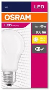 LED izzó, E27, gömb, A60, 8,5W, 806lm, 2700K (MF), OSRAM Value (OLEDE2704)