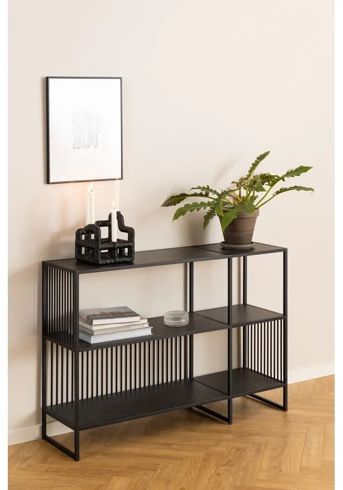 Fekete könyvespolc kő dekorral 120x83 cm Strington – Actona