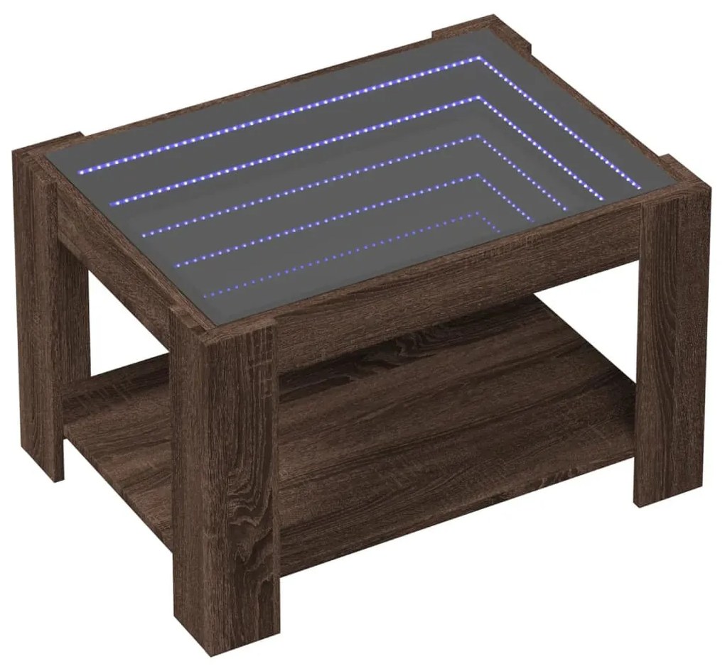 Barna tölgy szerelt fa dohányzóasztal LED-del 73 x 53 x 45 cm