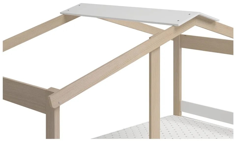 Fehér-natúr színű házikó alakú gyerekágy borovi fenyő dekorral 90x190 cm Angel – Marckeric