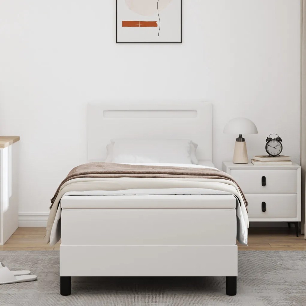Boxspring Ágy Matraccal - Fehér 100x200 cm Műbőrből.