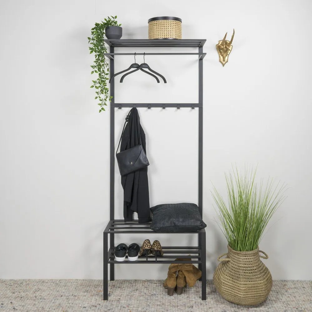 Fekete fém előszoba bútor 70x178x29 cm Ivar – Spinder Design