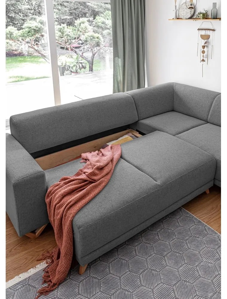 Szürke kinyitható-tárolóhelyes sarokkanapé (jobb oldali-L alakú) Classy Sophie – Miuform