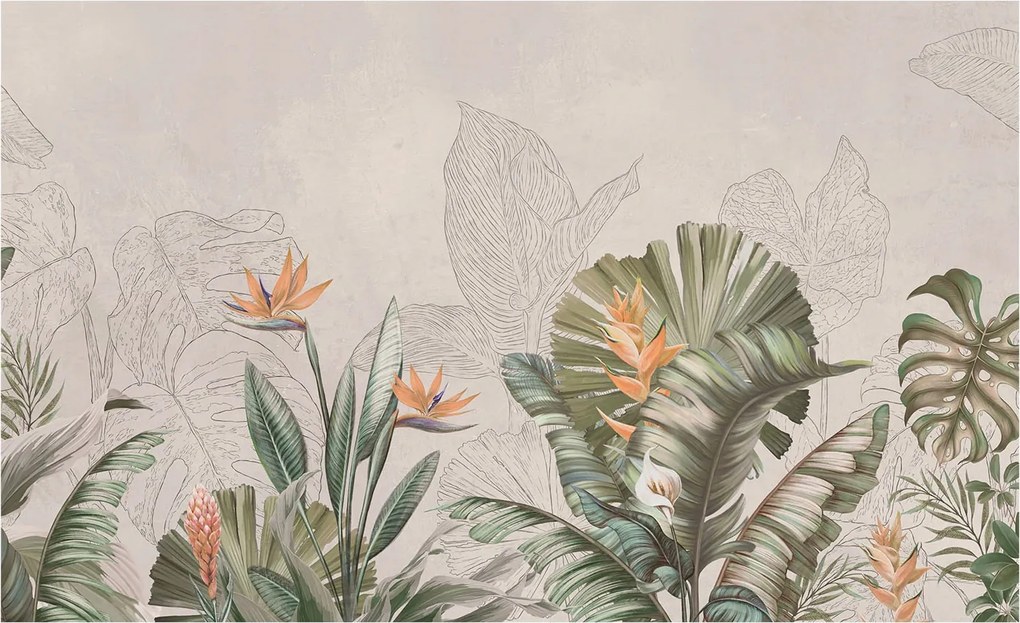 Flizelin Fali tapéta Prémium Trópusi virágok 416x254 Ragasztó