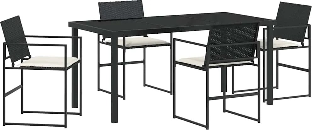 vidaXL Kert étkező szett 5 pcs Fekete Porszórt acél