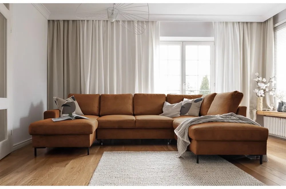 Narancssárgásbarna kordbársony kinyitható sarokkanapé (jobb oldali) Lofty Lilly – Miuform