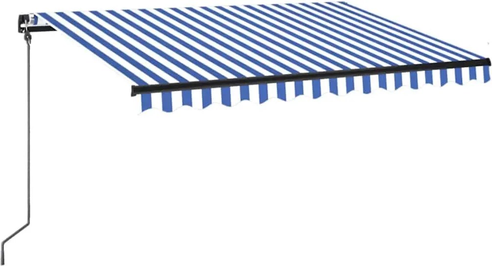 vidaXL kék és fehér kézzel kihúzható LED-es napellenző 350 x 250 cm