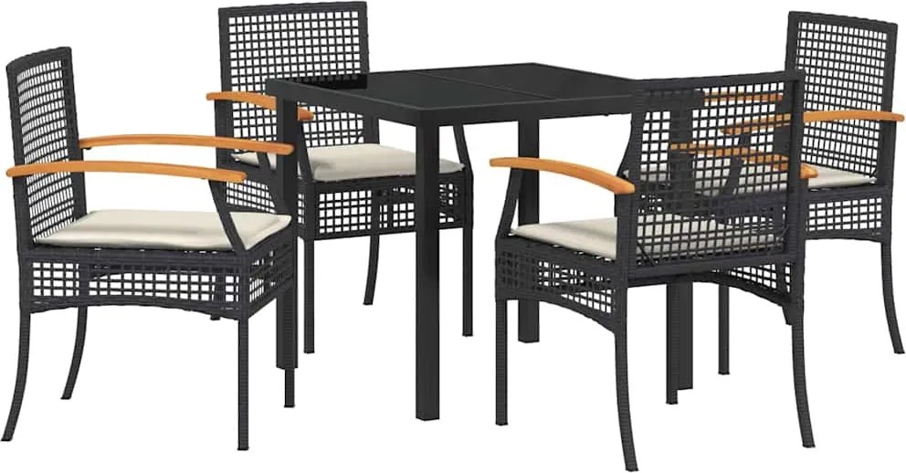 vidaXL Kert étkező szett 5 pcs Fekete polirattan