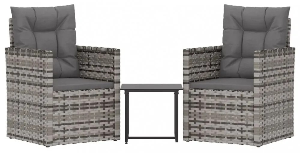 3 részes szürke polyrattan kültéri ülőgarnitúra párnákkal