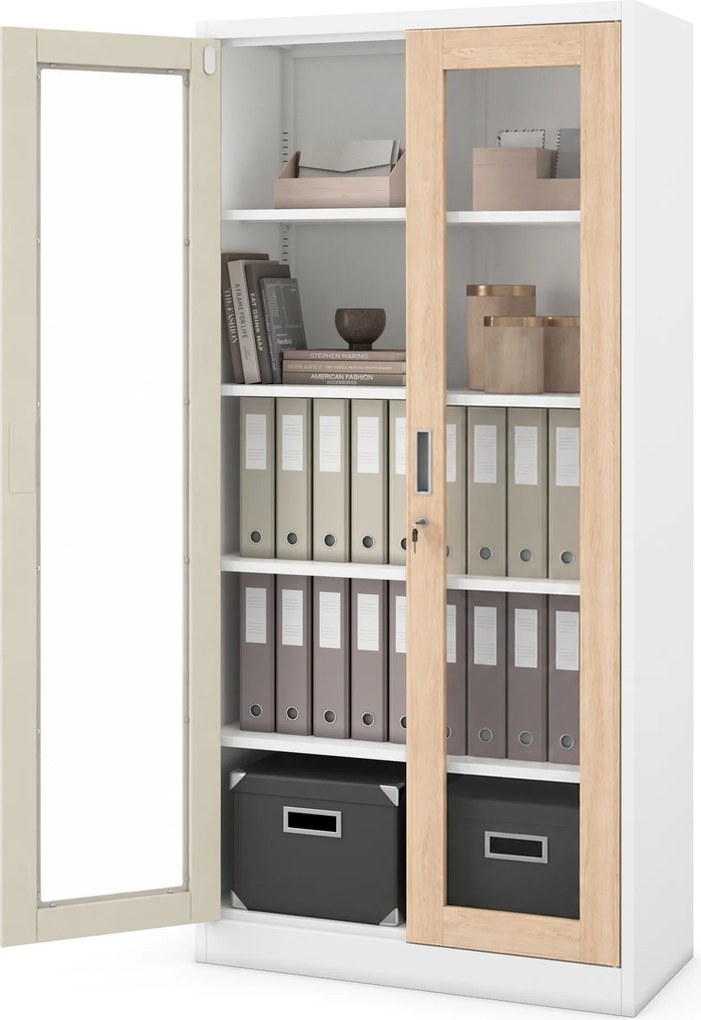 Fém szekrény vitrinnel fehér / sonoma tölgy: Eco Design AMELIA, 900 x 1850 x 400 mm