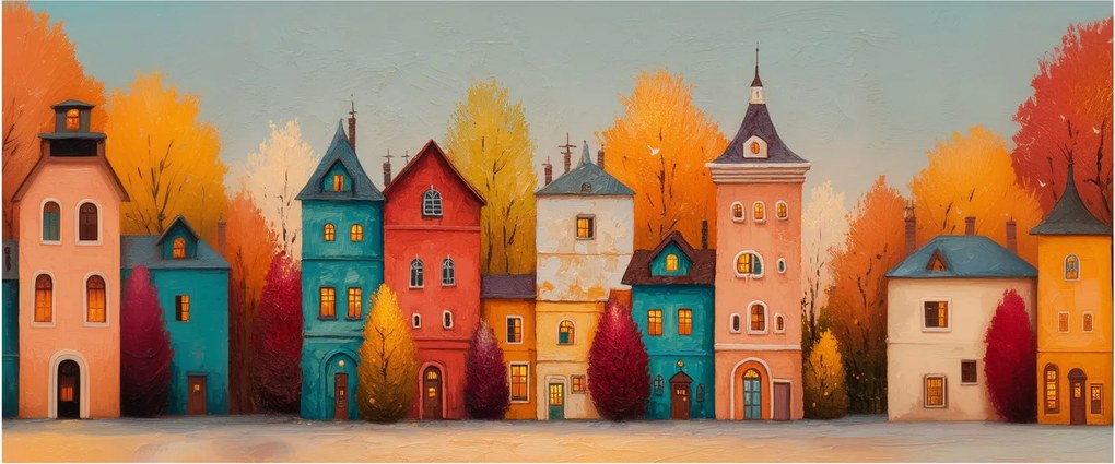 Kép - Őszi falu (120x50 cm)