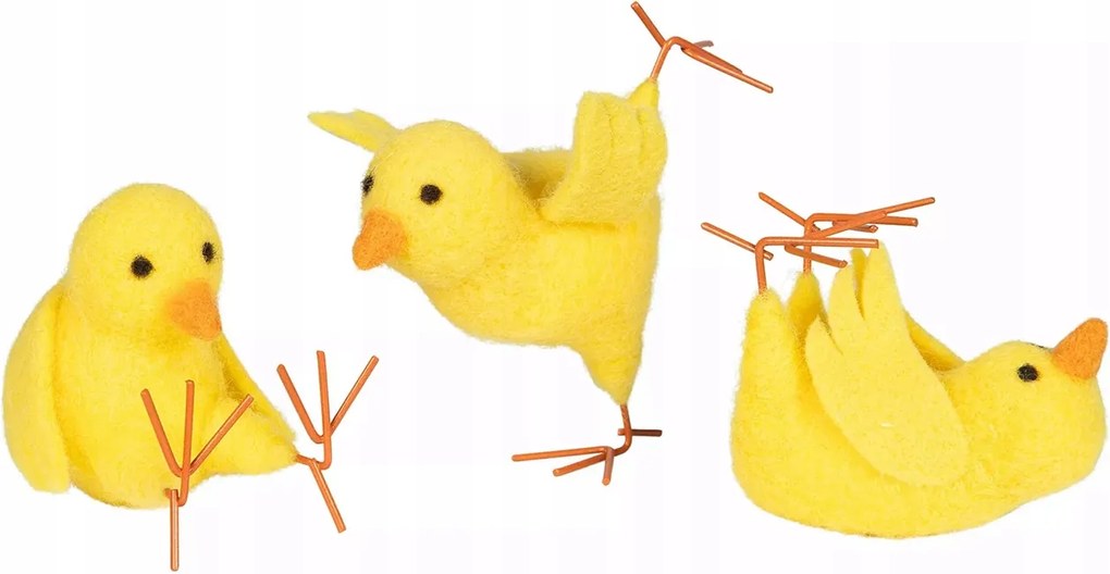 Húsvéti Figura Fióka Gyapjú Tyúk dekoratív sárga ajándék 3 db