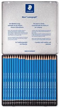 Grafitceruza készlet, fém doboz, hatszögletű, STAEDTLER Mars&amp;reg; Lumograph&amp;reg; 100, 24 különböző keménység (TS100G24)