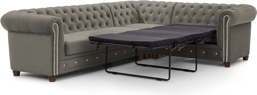 Szürke bársony kinyitható sarokkanapé (jobb oldali-L alakú) York Blik – Ropez