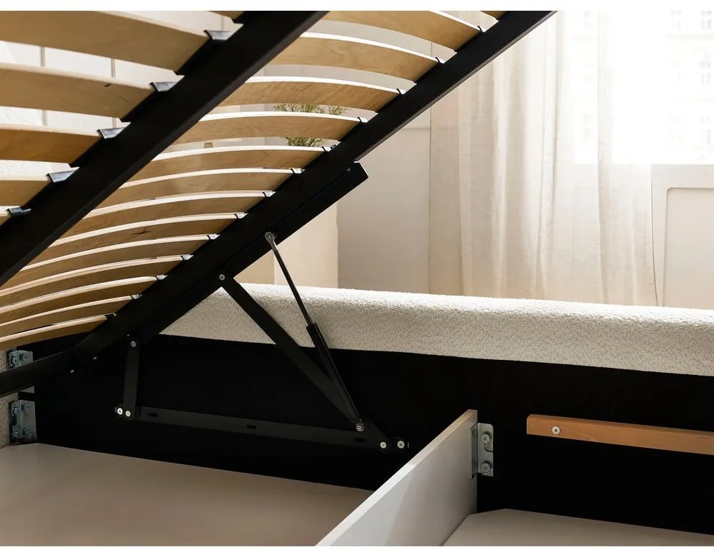 Bézs kárpitozott ágyneműtartós franciaágy ágyráccsal 140x190 cm Orlane – Bobochic Paris