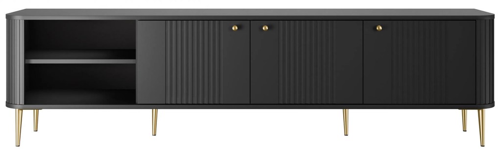 Vesper 3D TV-szekrény 187 cm - fekete / arany lábak