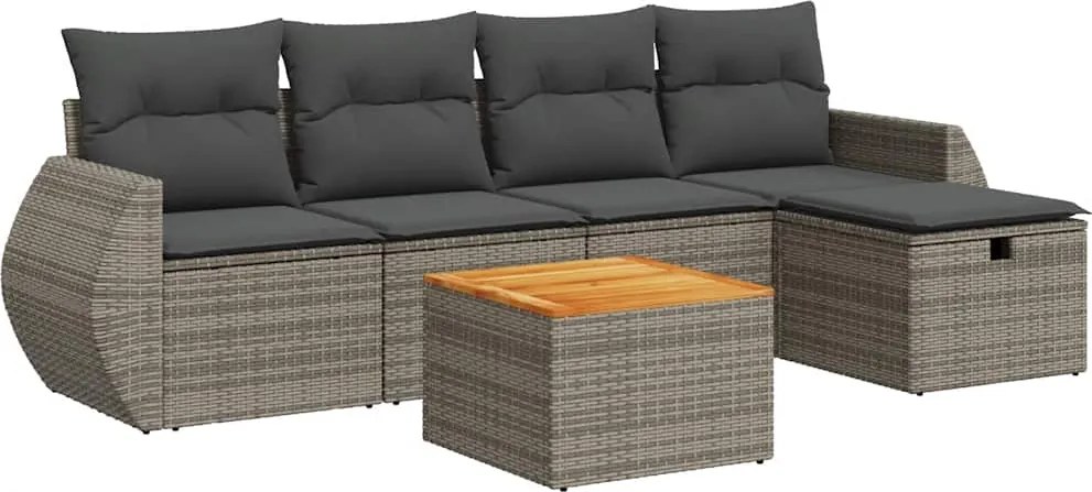 vidaXL 6 részes szürke polyrattan kerti ülőgarnitúra párnákkal