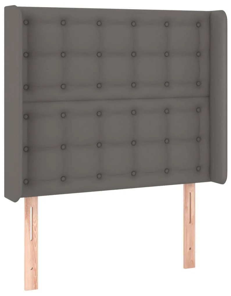 szürke műbőr fejtámla szárnyakkal 83x16x118/128 cm